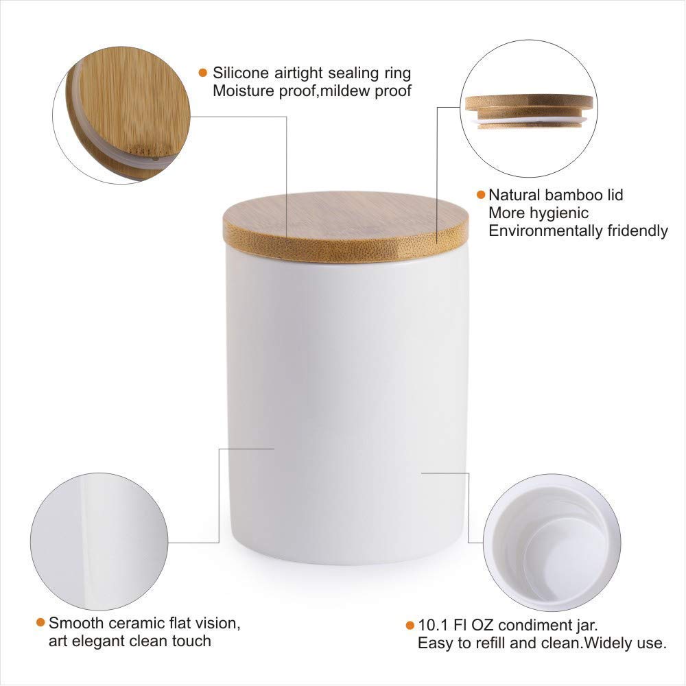 Airtight Sugar Bowl with Lid - June Sky Porcelain Spice Jar Canister for Flour, Sugar, Tea, Coffee & Honey (10.1 FL OZ/300ml) | Sealed Food Storage Container with Chalkboard Labels | Perfect for Kitchen Pantry Organization & Baking Essentials
