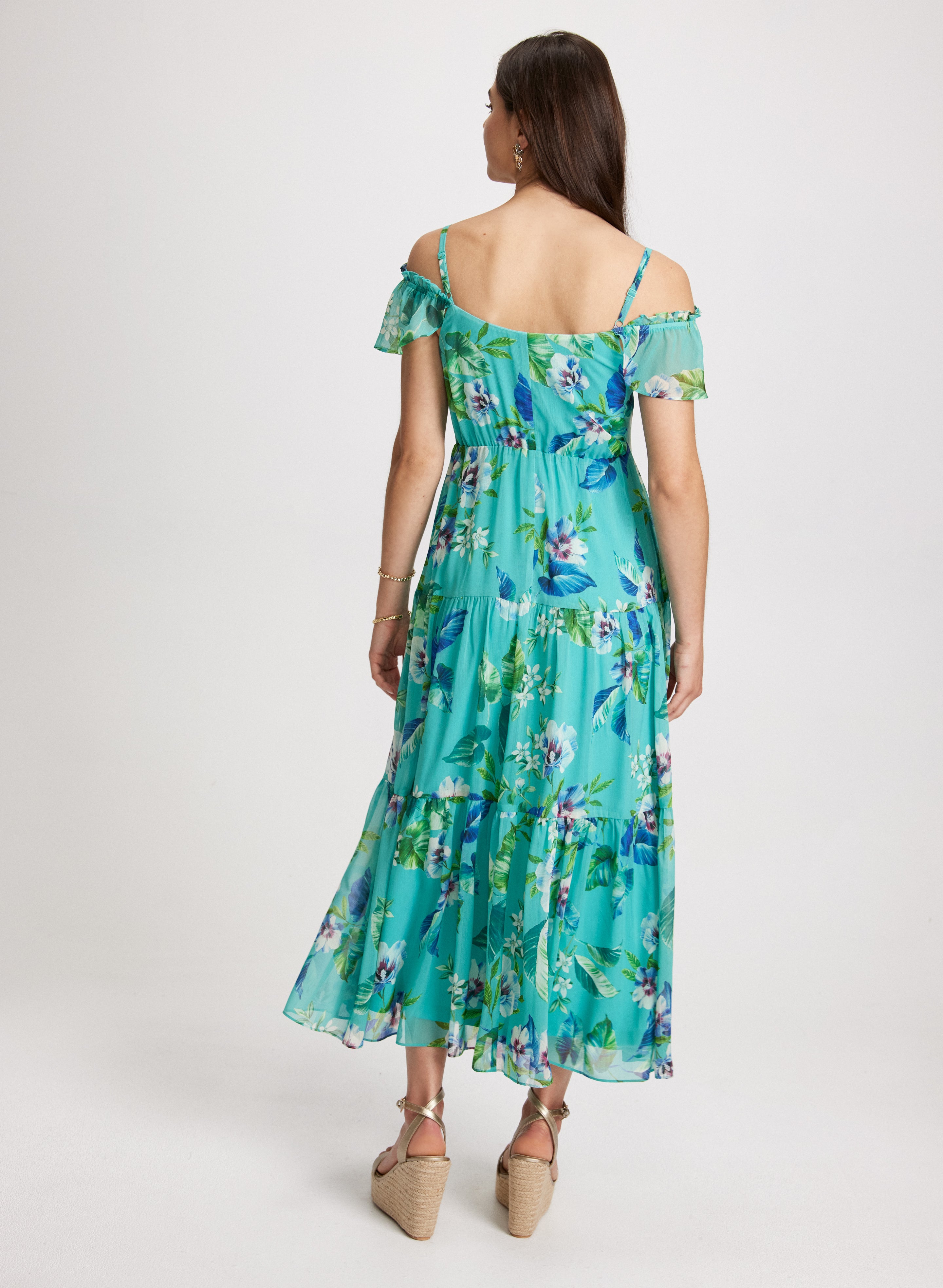 Elegant Floral Chiffon Maxi Dress for Women - Summer Beach Wedding Party & Vacation Outfit