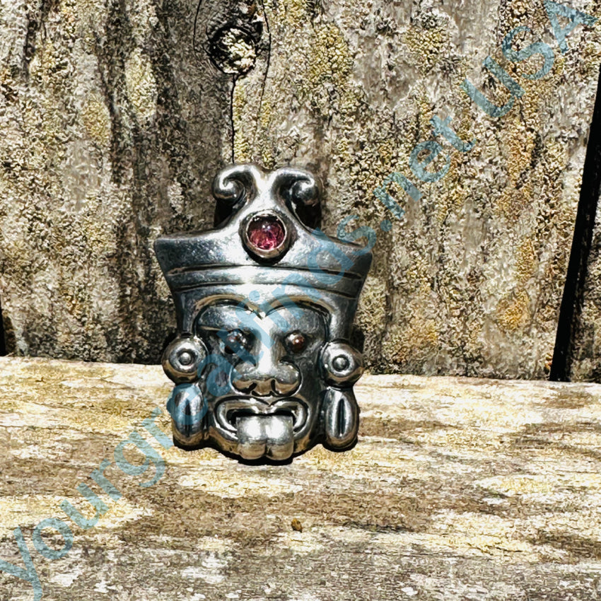 Vintage Mexican Aztec Tlaltecuhtli Pin - Sterling Silver & Purple Glass Brooch - Handmade Ethnic Jewelry for Women - Perfect for Boho Outfits, Cultural Events & Gift Giving