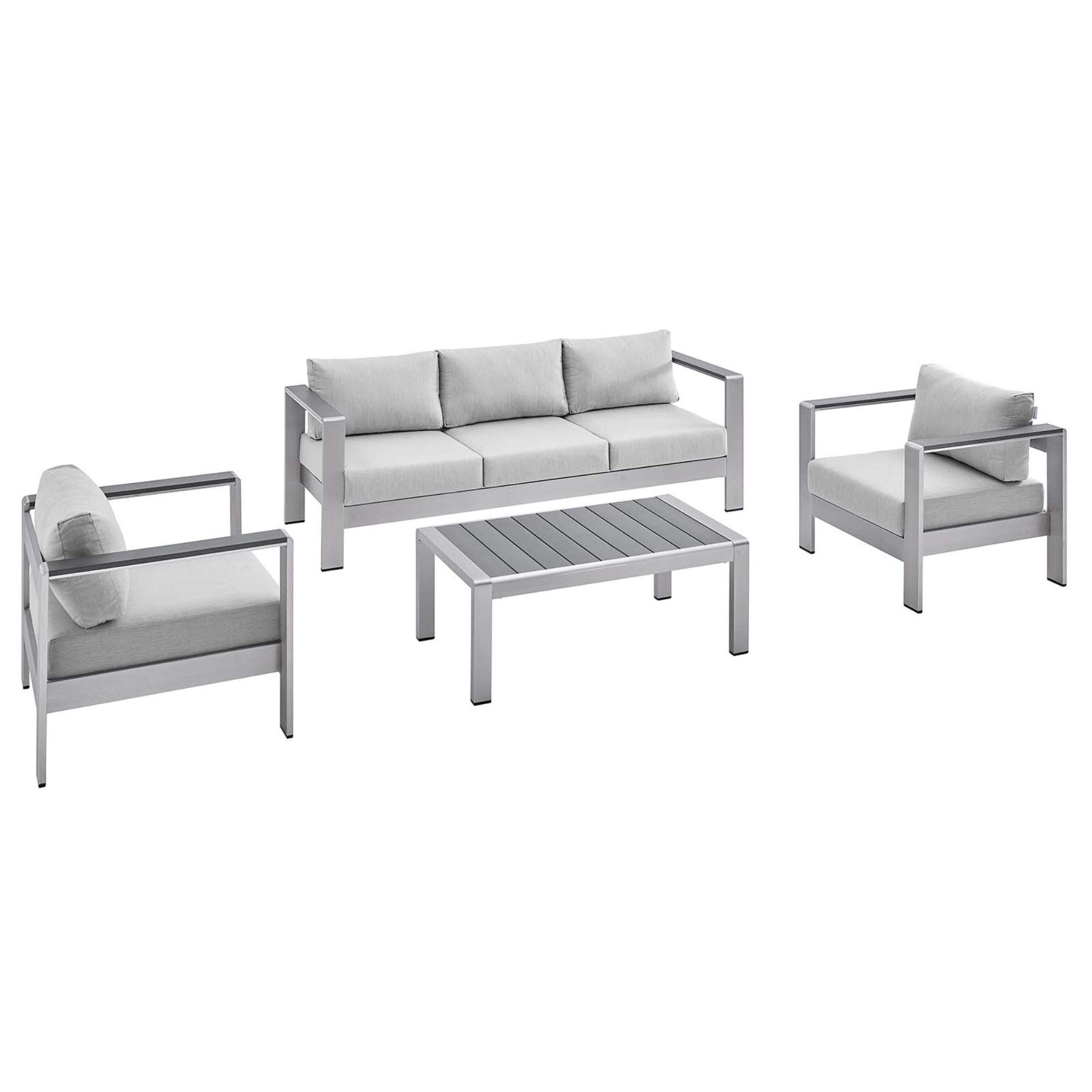 Ergode Shore Aluminum 4-Piece Outdoor Patio Furniture Set with Weather-Resistant Sunbrella Cushions - Includes Sofa, 2 Armchairs & Coffee Table for Backyard, Garden or Poolside Relaxation