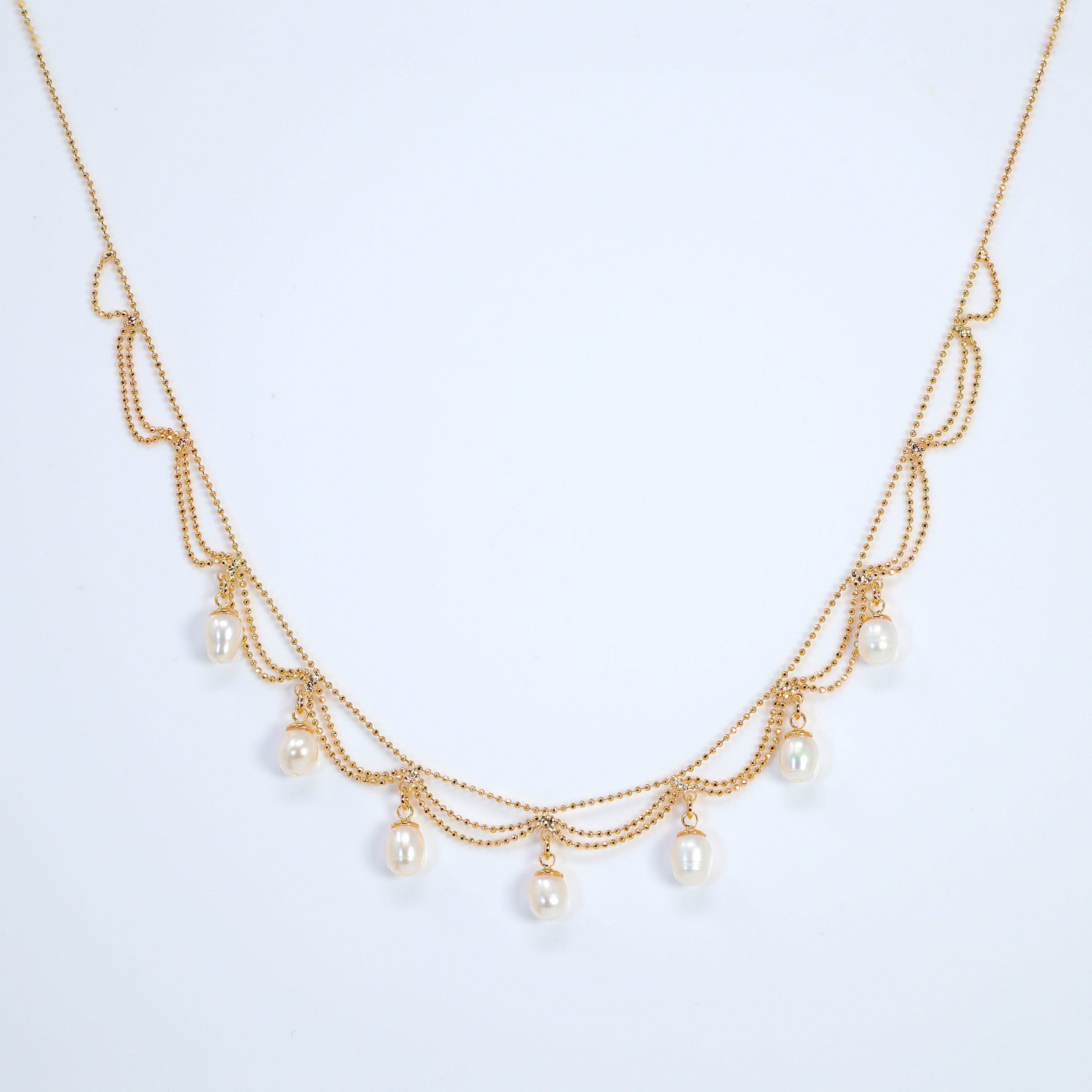 Freshwater Natural Pearl Drop Dainty Necklace - Elegant Bridal Choker & Statement CZ Earrings Set for Weddings, Prom, Anniversary Gifts & Special Occasions