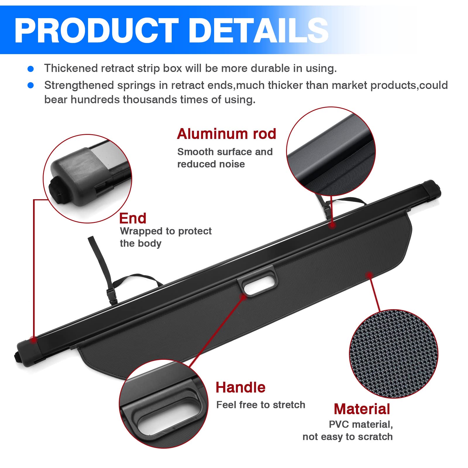 2016-2021 Honda Pilot Cargo Cover - Retractable Trunk Shade for 3rd Row SUV Accessories | No Gap Luggage Protector | Perfect for Road Trips, Grocery Storage & Pet Travel
