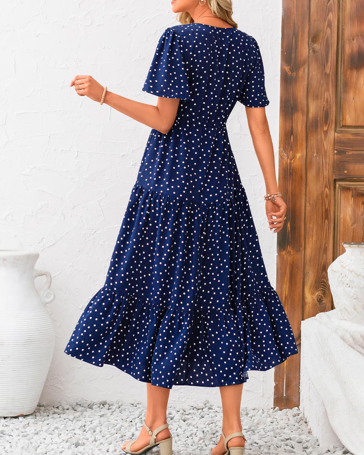 Zenlonr Women's Summer Maxi Dress 2025 - Casual Short Sleeve V-Neck Beach Dress with Side Split & Adjustable Drawstring | Perfect for Vacation, Pool Party, and Boho Outfits