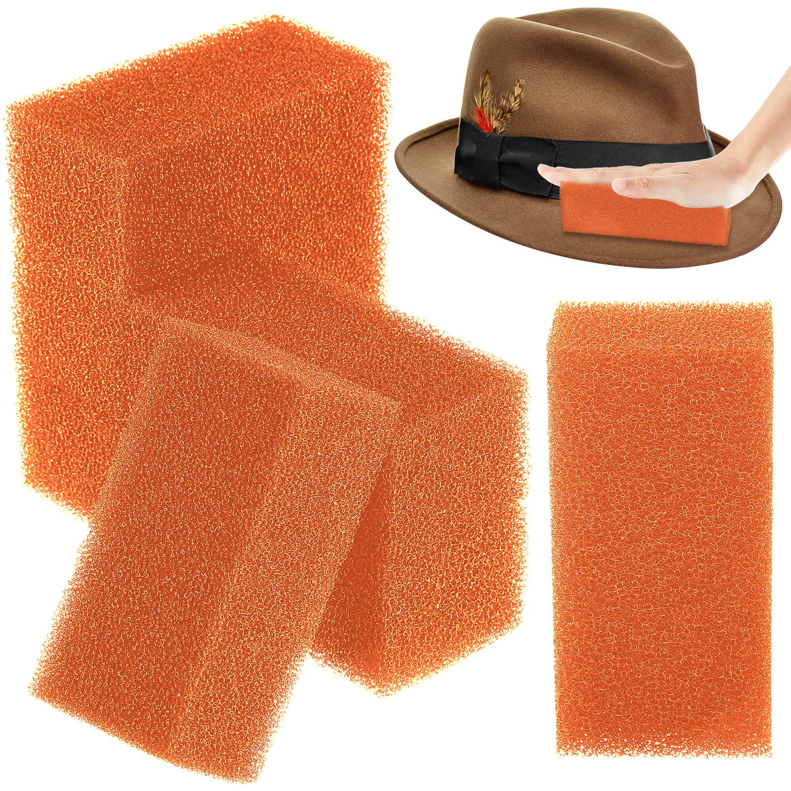 6-Piece Felt Hat Cleaning Sponges Kit - Premium Western Hat Brush Cleaner for Cowboy & Cowgirl Hats - Orange Household Cleaning Sponges for Gentle Hat Care - Perfect for Rodeo, Horseback Riding & Outdoor Events