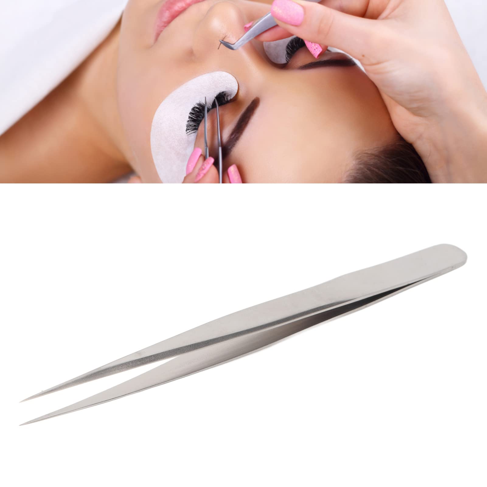 Professional Eyelash Extension Tweezers - Silver Straight Lash Grafting Tweezers for Precise Lash Application | Perfect for Salon Professionals & DIY Home Use