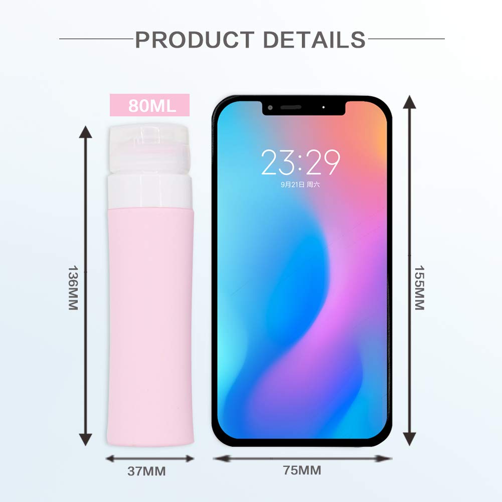FOMODY 4-Pack 80ml Silicone Travel Bottles for Shampoo, Conditioner & Lotion - Leakproof TSA Approved Toiletry Containers - BPA Free FDA Certified - Perfect for Airplane Carry-On, Gym & Vacation Essentials