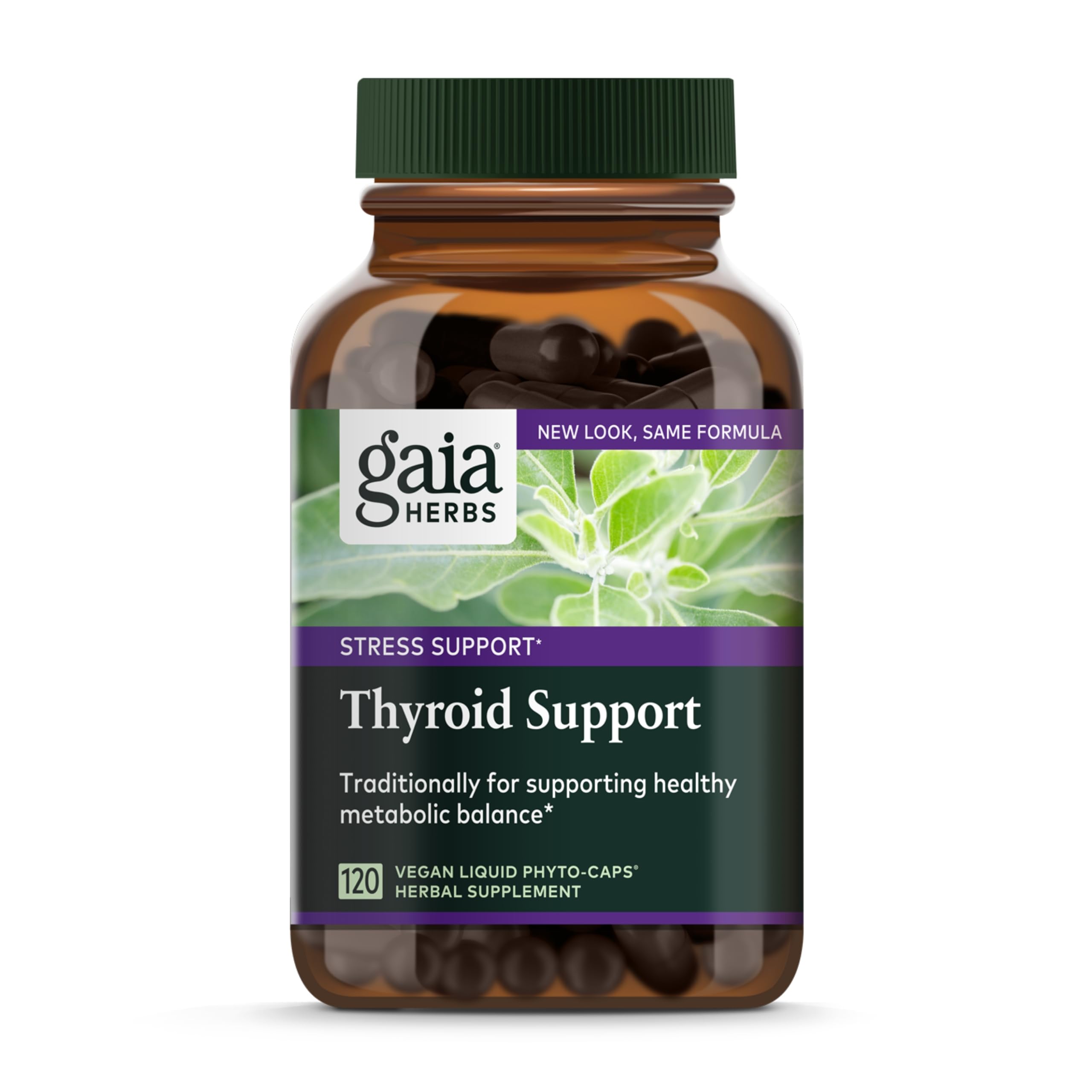 Gaia Herbs Thyroid Support Supplement with Ashwagandha, Kelp & Schisandra - Vegan Liquid Phyto-Capsules for Metabolic Balance & Wellness - 120 Count (40-Day Supply) - Supports Energy, Focus & Healthy Thyroid Function for Busy Professionals & Active Lifestyles