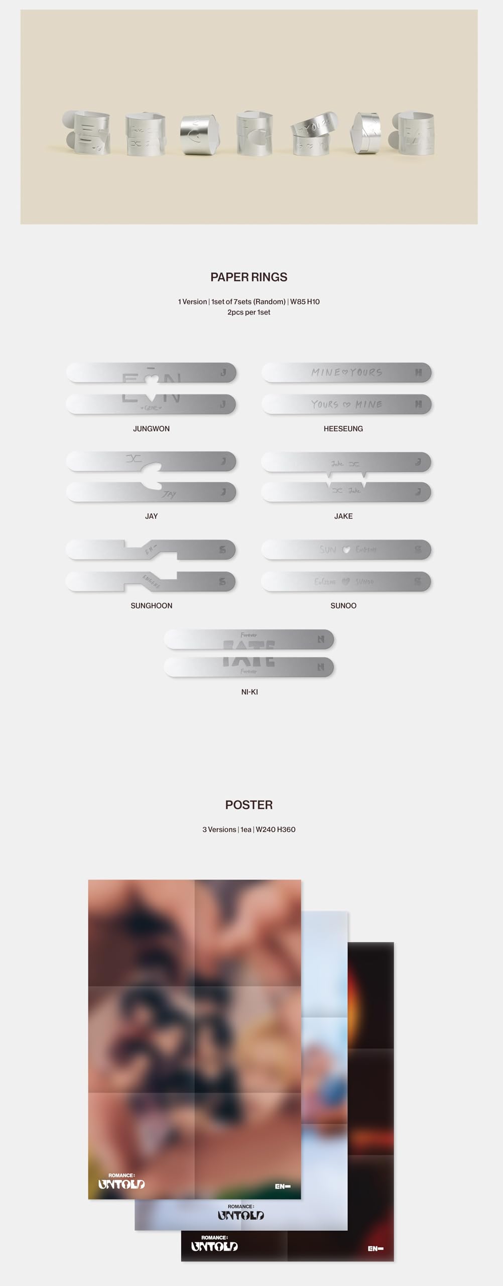ENHYPEN ROMANCE : UNTOLD 2nd Full Album Standard 3 Versions + ENGENE 7 Versions Set - Kpop Merchandise | DHL Express Shipping | Perfect for Kpop Fans Collection & Gift Giving