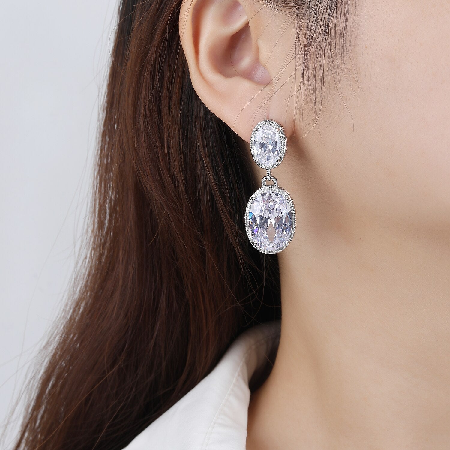 Trendy Cubic Zirconia Oval Drop Earrings for Women - Elegant Bridal Wedding Jewelry Set, Dangle Earrings for Engagement Party, Anniversary Gift - Perfect for Formal Events & Special Occasions CE11510