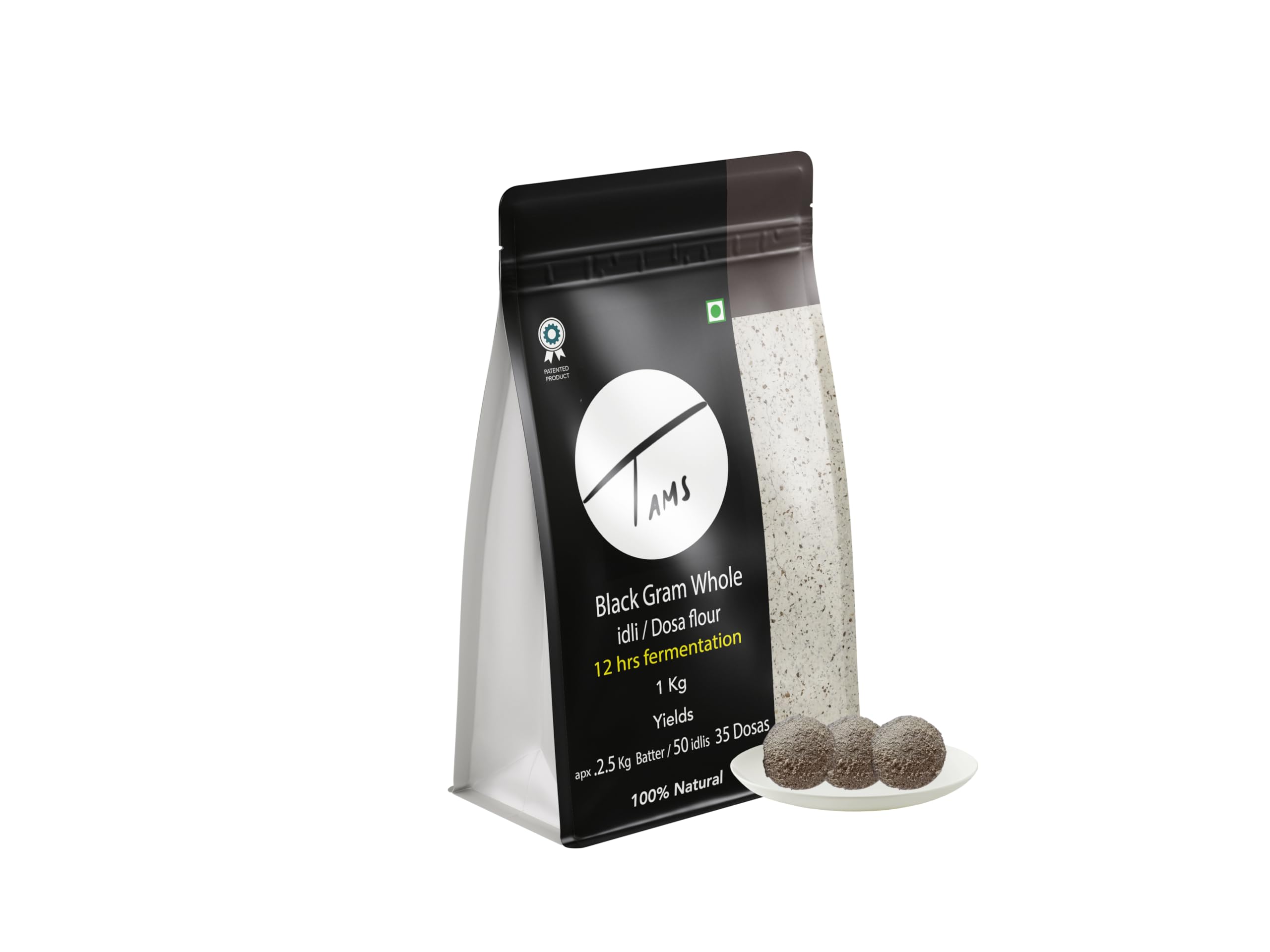 Organic Black Urad Dal Idli & Dosa Flour 1kg - Makes 2.5kg Batter (60 Idlis) | India's First Naturally Fermenting Flour | 6-Month Shelf Life | No Additives, Chemicals or Yeast | Easy Homemade Batter in 10-12 Hours | Perfect for Soft, Healthy South Indian Breakfast | Great for Idli, Dosa, Uttapam & More