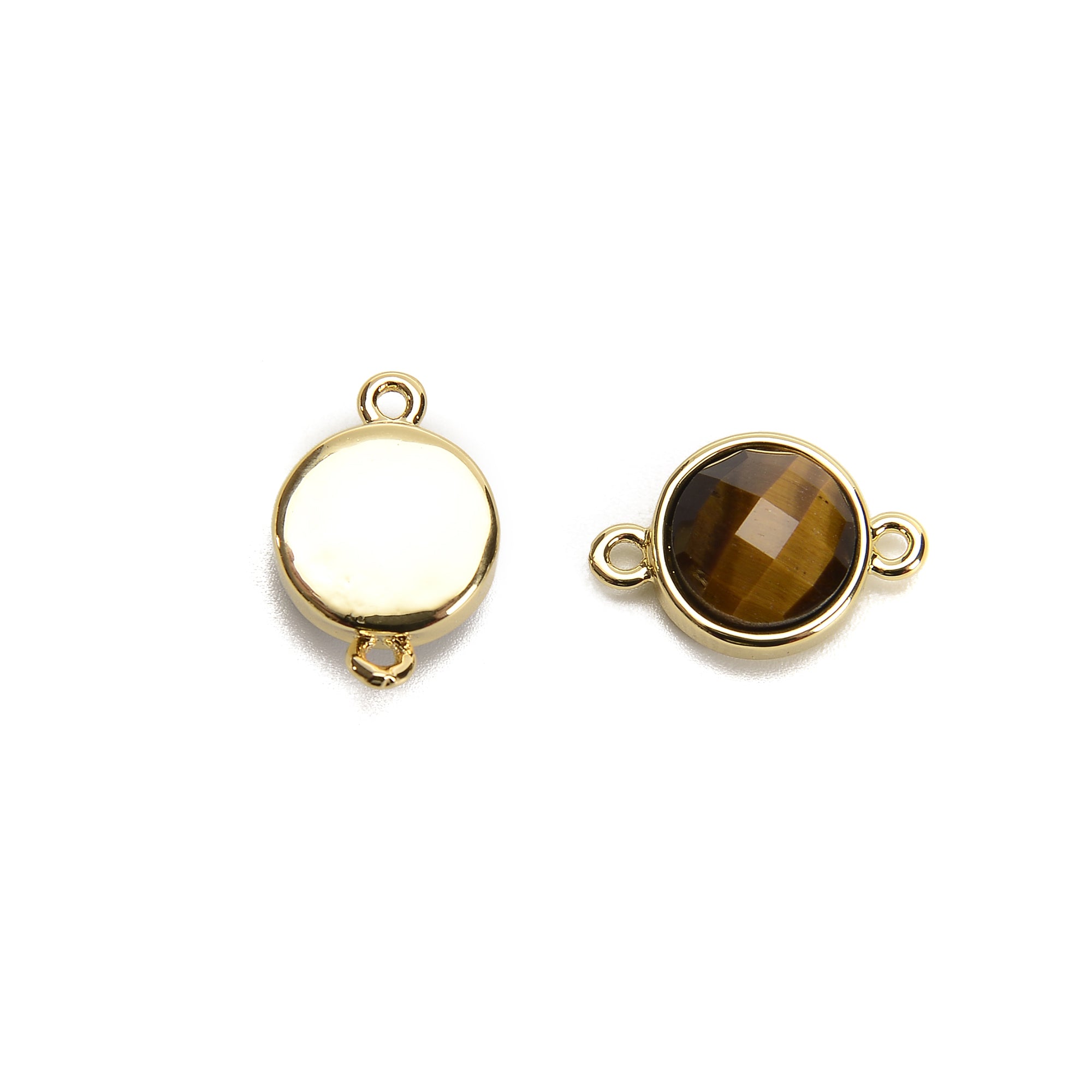 12x12mm Faceted Round Gemstone Gold Edge Connector Pendant Charm for Jewelry Making & DIY Crafts - Perfect for Necklaces, Bracelets & Earrings
