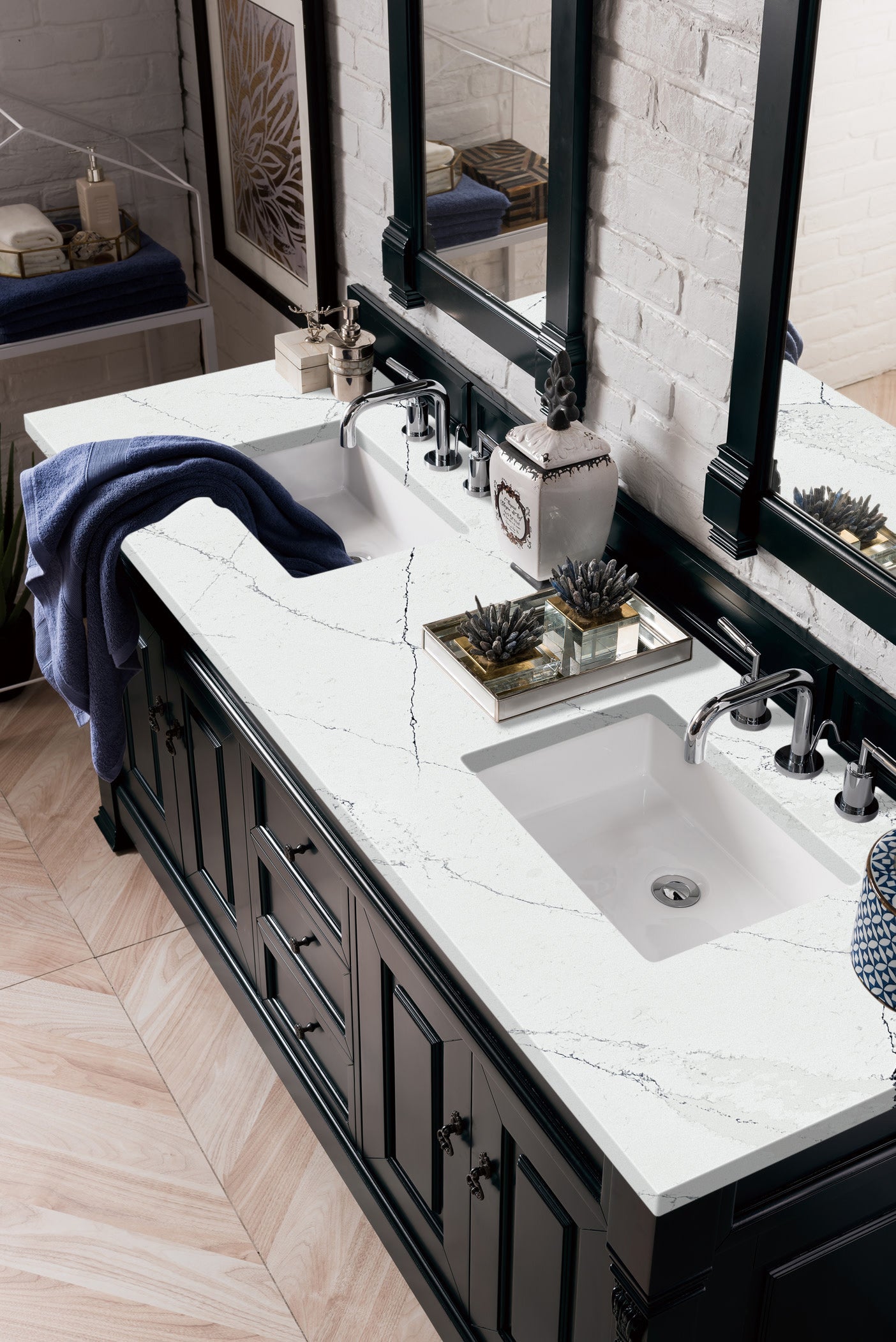 Brookfield 72 Inch Double Vanity with Antique Black Finish & 3CM Ethereal Noctis Quartz Countertop - Perfect for Master Bathroom, Guest Bath, or Luxe Home Renovation