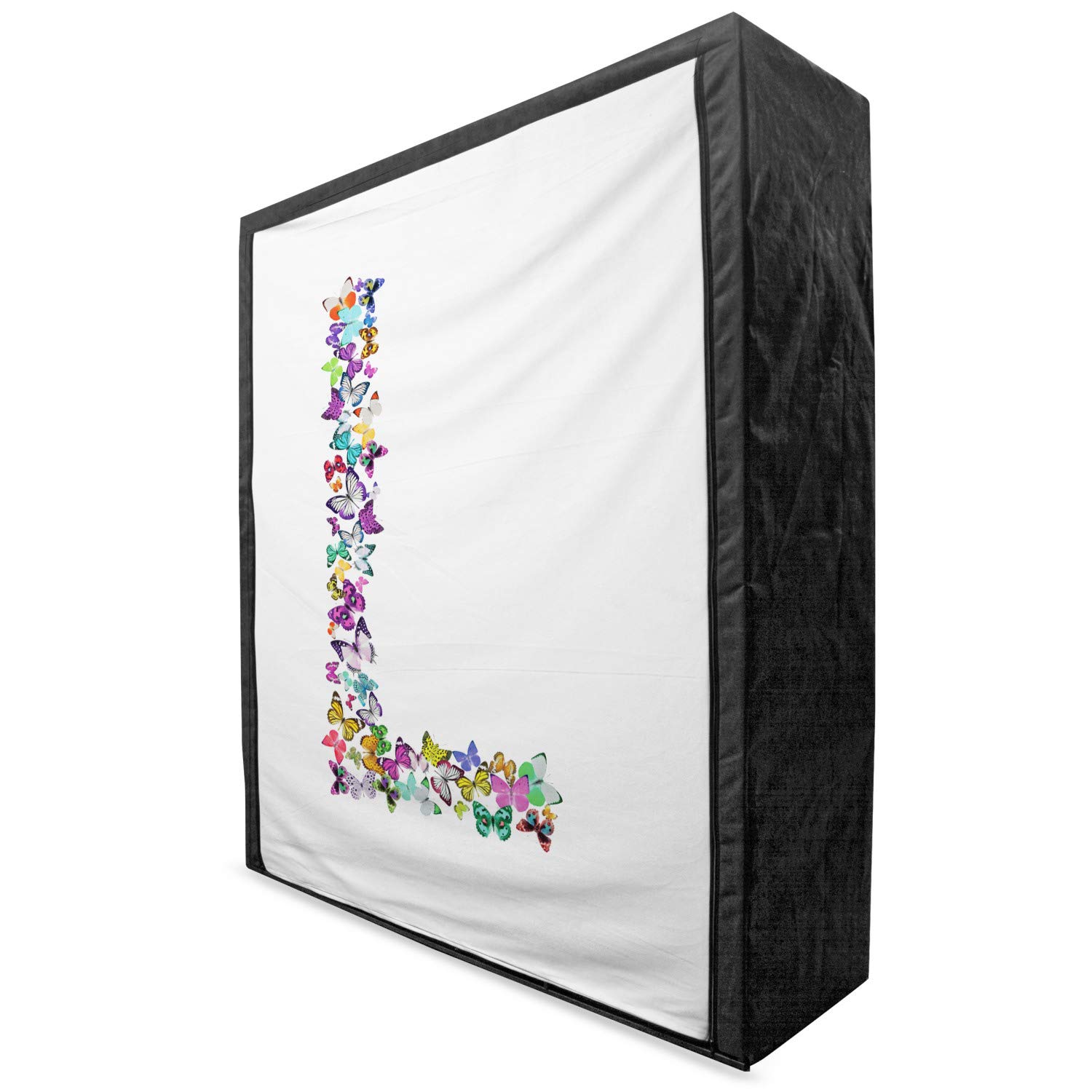 Ambesonne Letter L Fabric Wardrobe - Portable Closet Organizer with Shelves, Butterfly & Alphabet Design, Vibrant Colors, 59 Inches - Perfect for Kids' Room, Dorm, or Small Space Storage