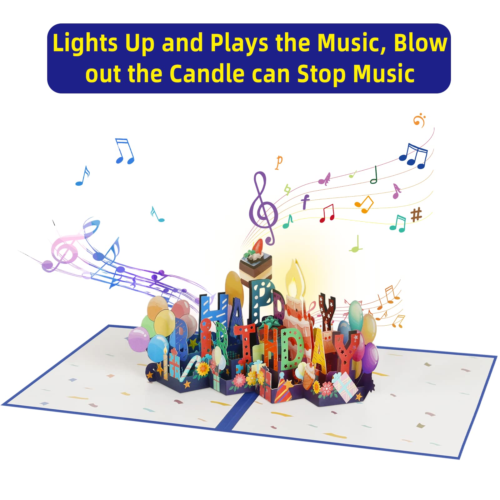 3D Pop Up Birthday Card with LED Lights & Music - Blowable LED Candle & Colorful Breathing Lights - Unique Birthday Cards for Women, Men, Husband, Wife, Kids, Mom, Dad - Perfect for Birthday Parties, Anniversaries & Special Occasions