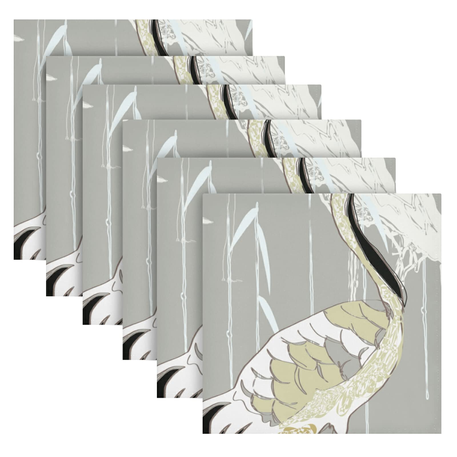 Susiyo Beige & White Heron Print Cloth Napkins - Set of 6 Reusable 20x20 Inch Dinner Napkins for Family Dinners, Weddings, Restaurants | Eco-Friendly Table Linens for Formal Dining & Special Occasions