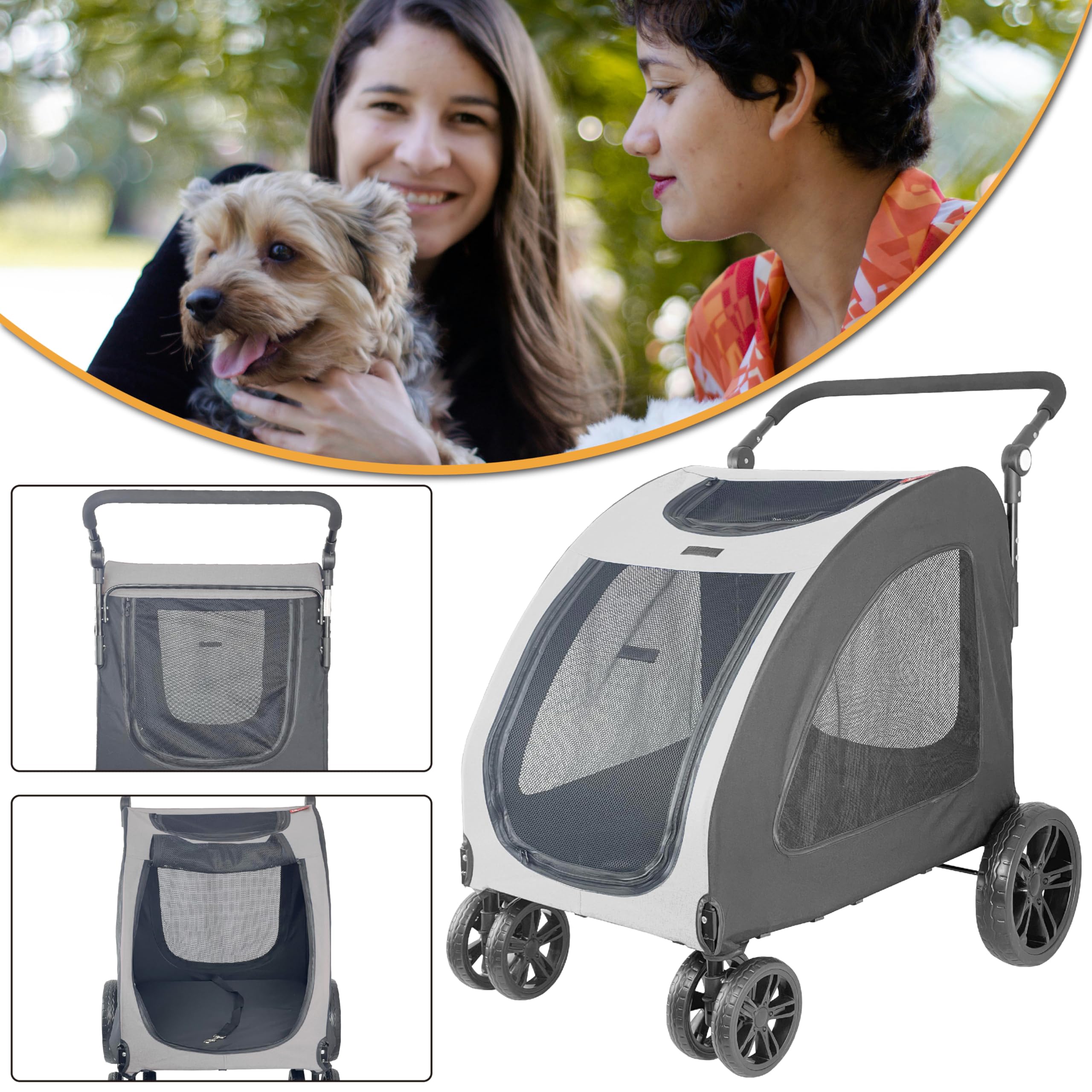 Foldable Pet Jogger Stroller for Large Dogs up to 110 lbs - Universal Wheel Dog Carrier for Single or Multiple Medium & Large Breed Dogs (Grey) - Perfect for Outdoor Walks, Jogging, Shopping & Travel