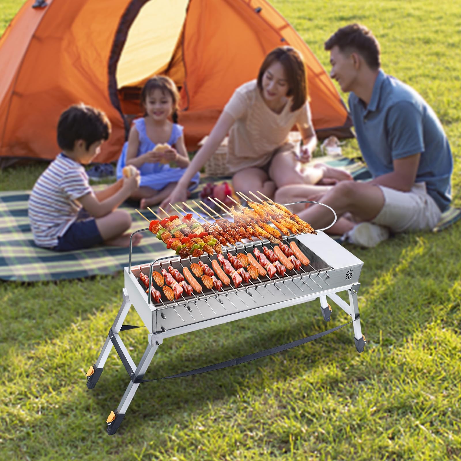 Electric Rotisserie BBQ Grill - Automatic Rotating Stainless Steel USB Grill for Outdoor Cooking, Camping & Picnics | Portable Commercial Charcoal Grill for Backyard, Tailgating & Parties