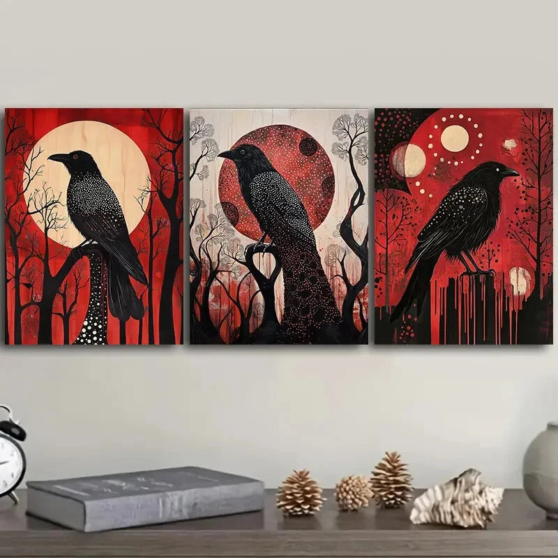 3-Piece Psychic Crow Wall Art Set - Framed Canvas 40x60cm | High Quality Print | 100% Australian Made | Ready to Hang | Perfect for Living Room, Bedroom & Office Decor