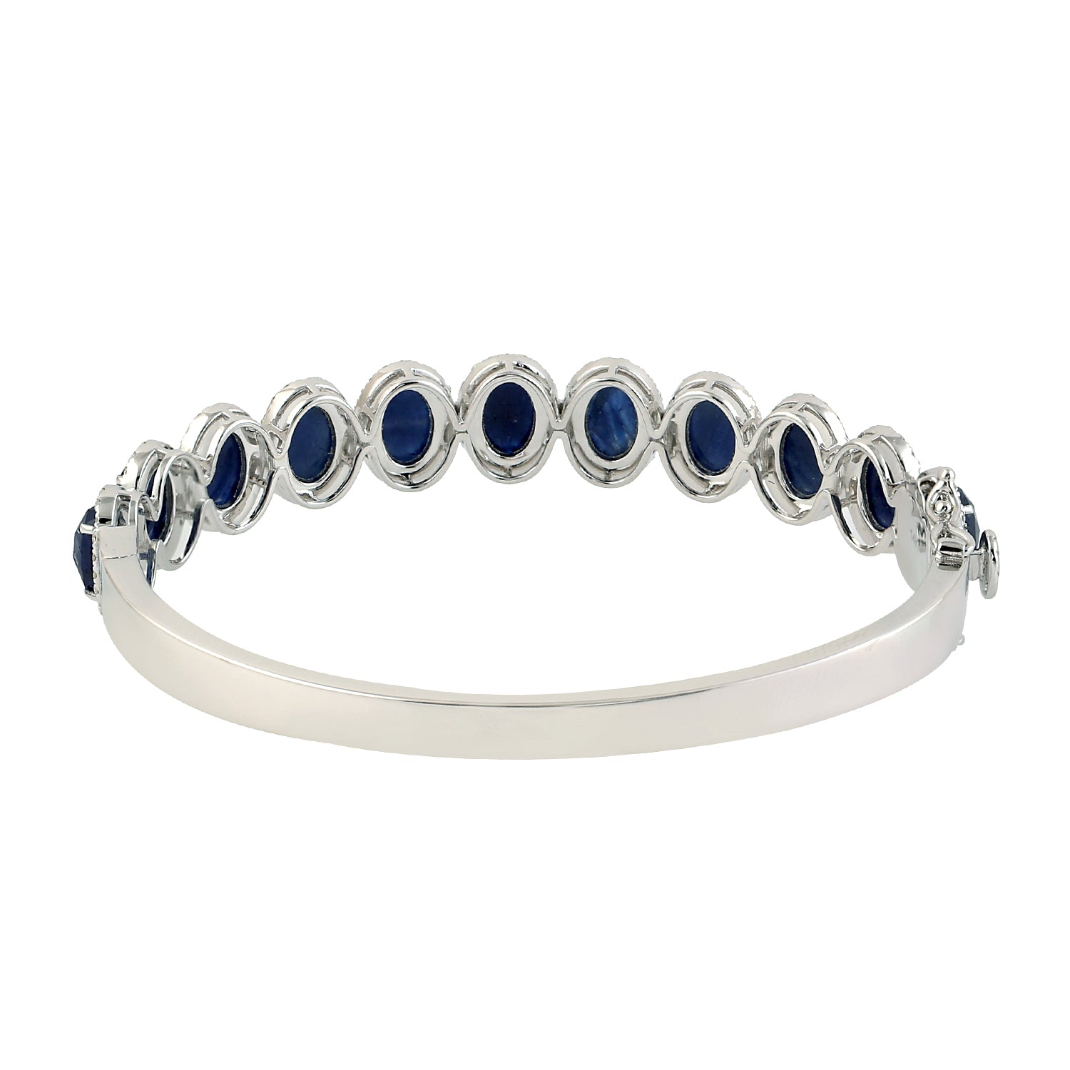 14K White Gold Blue Sapphire September Birthstone Pave Diamond Bangle Bracelet for Women - Elegant Jewelry Gift for Birthday, Anniversary & Special Occasions