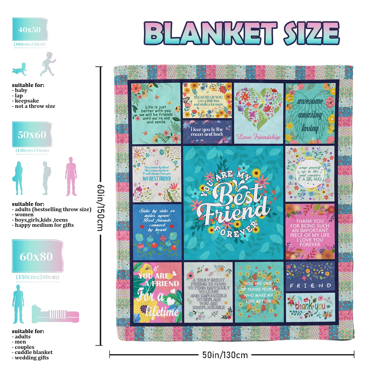Best Friend Blanket Gift for Women - BFF Birthday & Mothers Day Present - Cozy 60