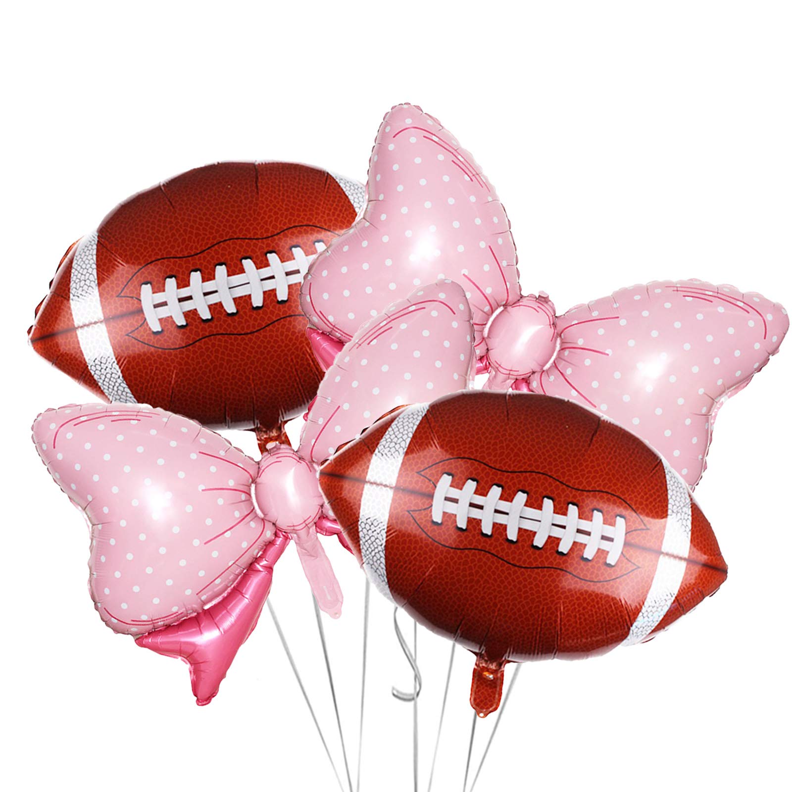 Wdecorm 4Pcs Gender Reveal Party Balloons Set - 2 Pink Bow & 2 Football Foil Balloons for Baby Shower, Birthday & Touchdown Celebrations | Perfect for Gender Reveal Parties, Baby Showers & Birthday Decorations
