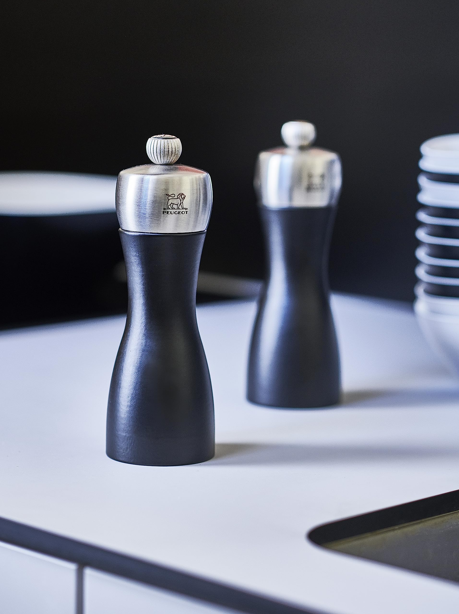 Premium Peugeot Fidji 6-Inch Black Matte Salt and Pepper Mill Set - Durable French-Made Grinders for Gourmet Cooking & Fine Dining