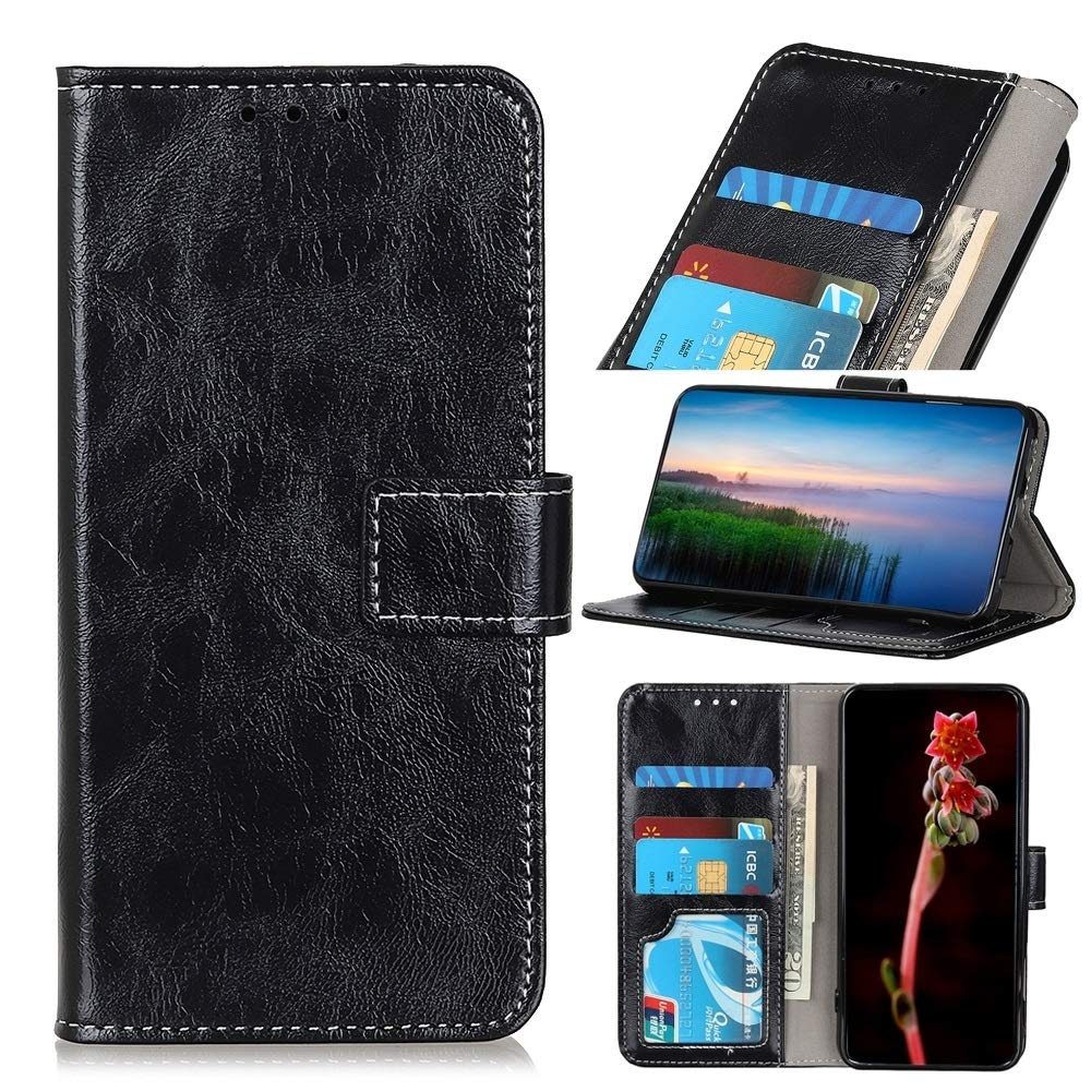 Xiaomi Redmi Note 9S/9 Pro Leather Phone Case - Retro Crazy Horse Texture Flip Cover with Card Holder, Photo Frame & Wallet (Black) | Perfect for Daily Use, Travel & Business Meetings