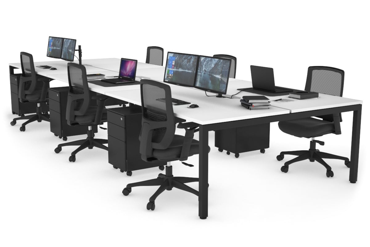 6-Person Office Workstation with Quadro Square Legs - 1600L x 800W Dimensions, Cable Management Scallop for Organized Workspace - Perfect for Open Office Layouts, Team Collaboration & Modern Workspaces