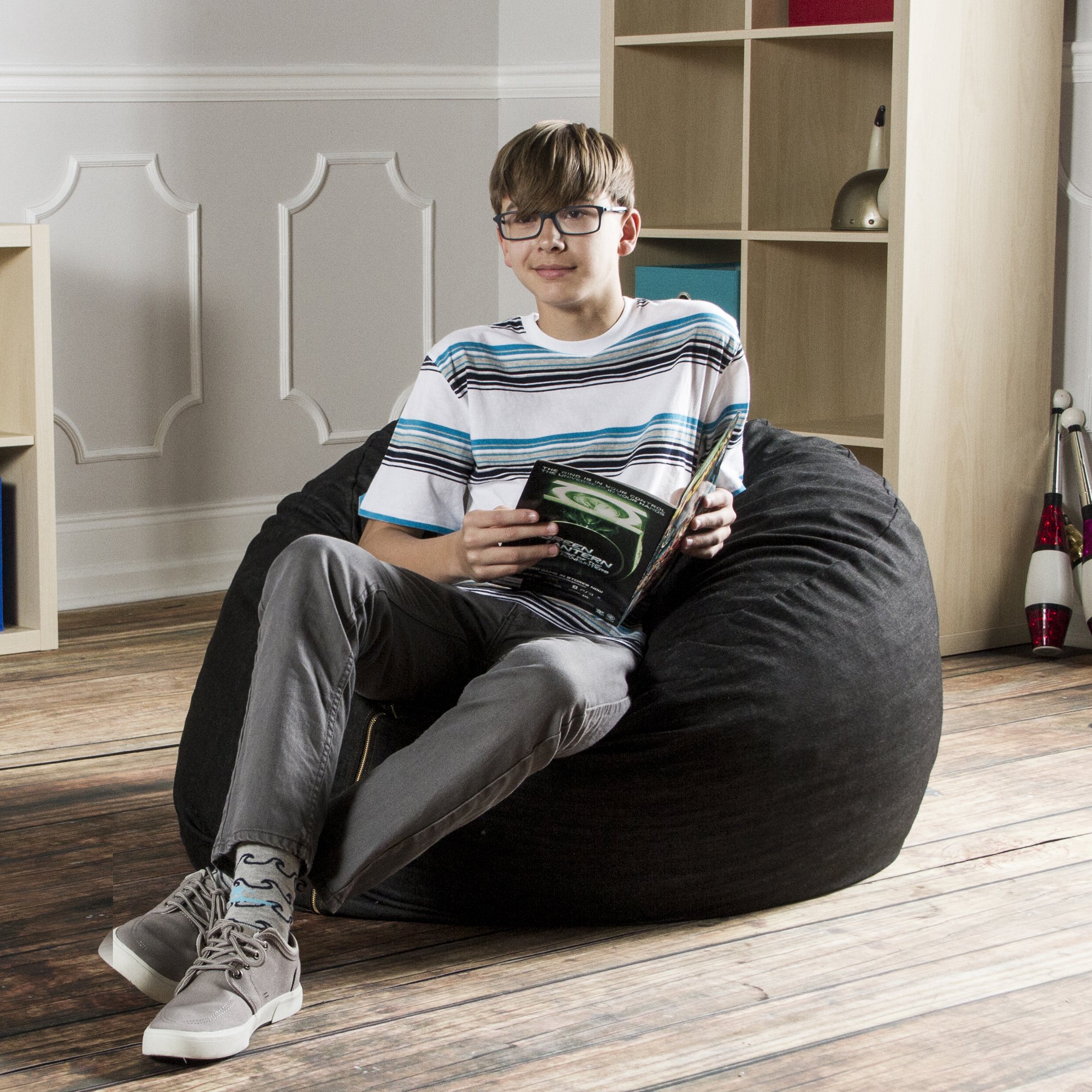 Jaxx Classic Saxx 3 ft Bean Bag Chair - Dark Denim Blue for Kids, Teens & Adults - Perfect for Gaming, Lounging & Dorm Room Decor