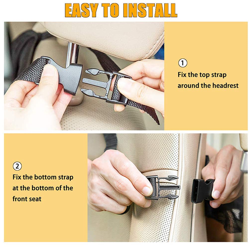 Luckybay 2 Pack Car Backseat Organizer for Kids - Waterproof & Durable Travel Accessories with 10