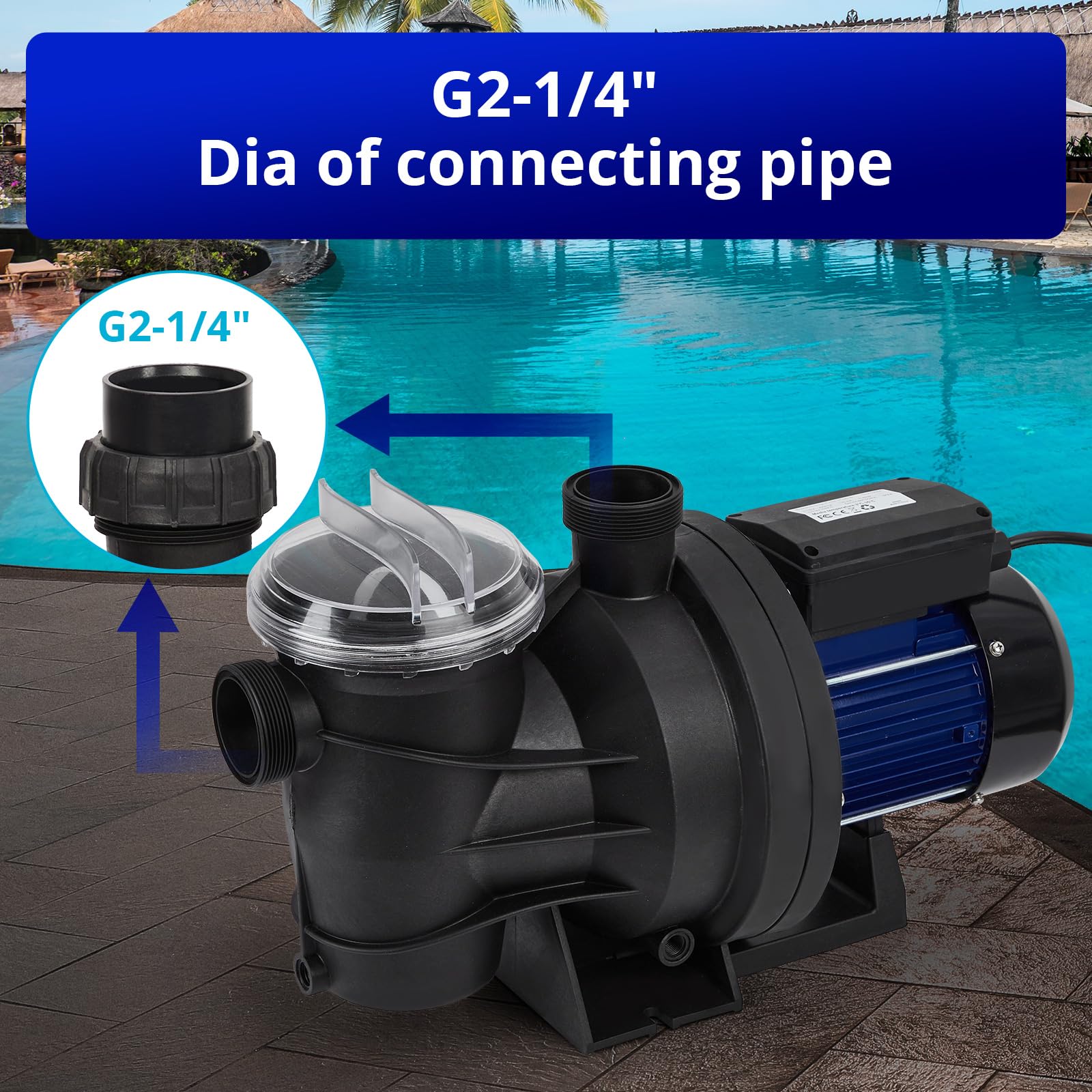 1.6HP High Flow Swimming Pool Pump - 6075GPH, 1200W/115V Single Speed Water Pump for Inground & Above Ground Pools with Filter Basket | Powerful Priming, Low Noise | Perfect for Family Backyard, Vacation Homes & Commercial Pools