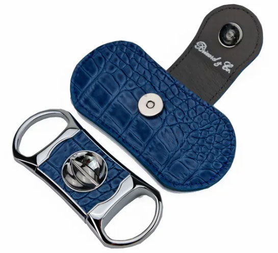Premium Brizard & Co Croco Indigo V-Cutter Cigar Tool with Leather Pouch - Perfect for Cigar Aficionados, Outdoor Enthusiasts & Gifts