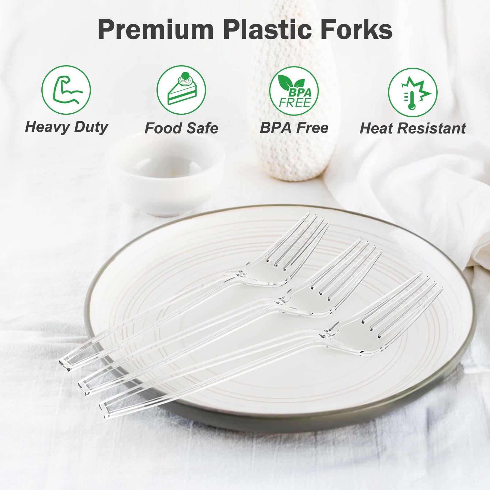 300 Count BPA-Free Heavy Duty Clear Plastic Forks - Extra Strong Disposable Cutlery for Parties, Picnics & Catering | Heat Resistant, Durable Bulk Plastic Forks for BBQ, Wedding & Office Events