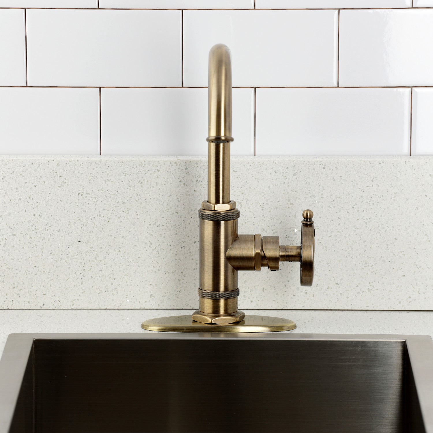 Belknap KSD8503RX Single Handle 1-Hole Deck Mount Bar Faucet in Antique Brass - Perfect for Kitchen Sinks, Wet Bars, and Outdoor Entertaining Areas