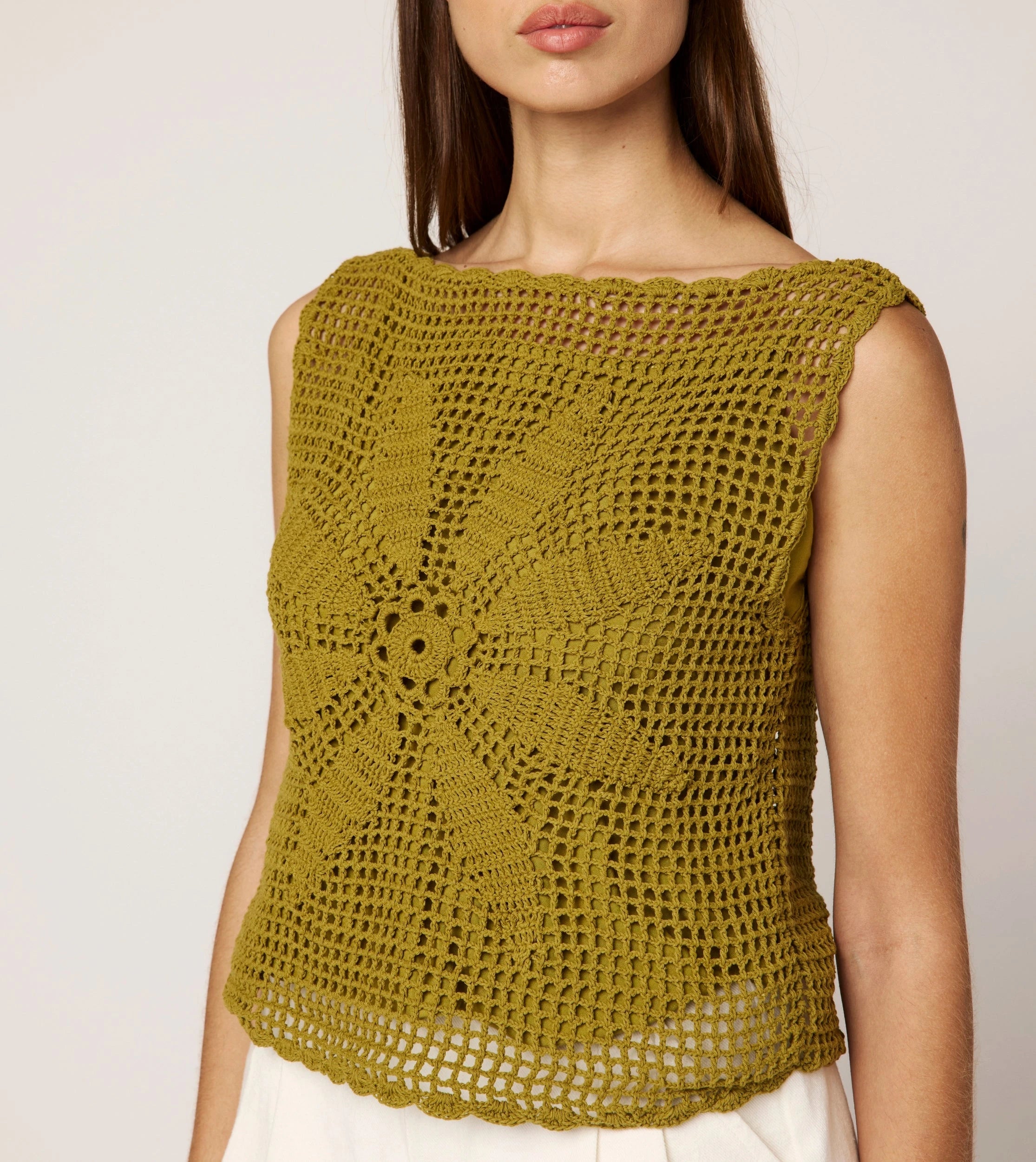 Caylee Crochet Top for Women - Elegant Moss Green Summer Boho Blouse | Perfect for Beach Vacations, Music Festivals & Casual Outings