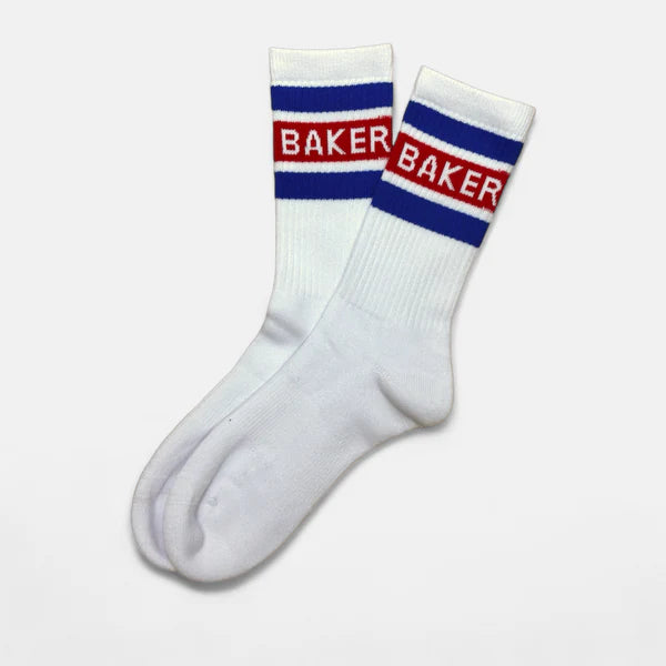Baker Red Stripe Crew Socks - White Cotton Casual Socks for Men & Women | Perfect for Everyday Wear, Sports & Gifts