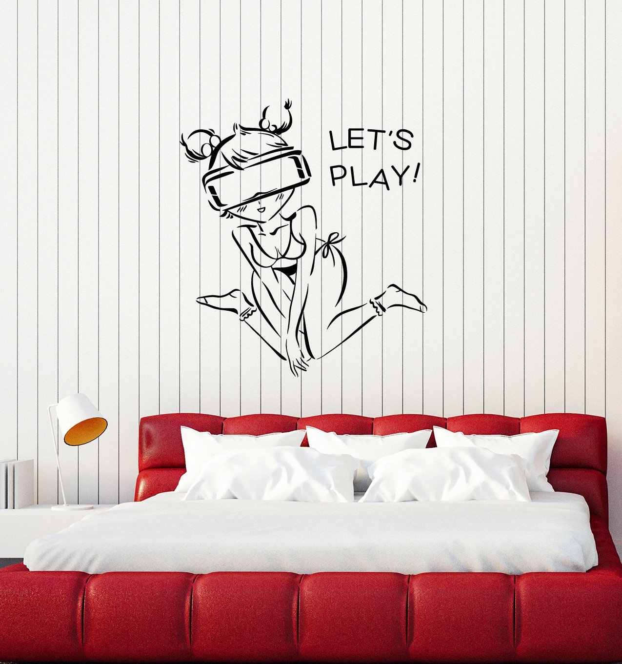 Sexy Gamer Girl Vinyl Wall Decal with VR Headset - Large Virtual Reality Wall Sticker Mural for Gaming Room Decor (ig5663) - Perfect for Bedroom, Game Room & Man Cave Wall Art