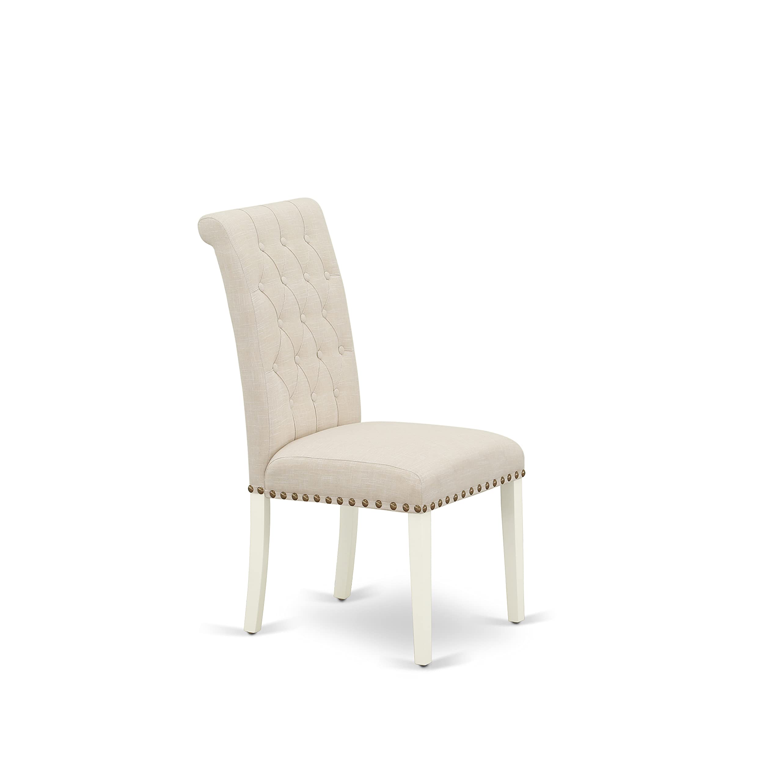 East West Furniture 3-Piece Dining Set with Drop-Leaf Table & 2 Upholstered Chairs, 36x54 Inch, Light Beige Linen Fabric, White - Perfect for Small Spaces, Breakfast Nooks & Cozy Apartments