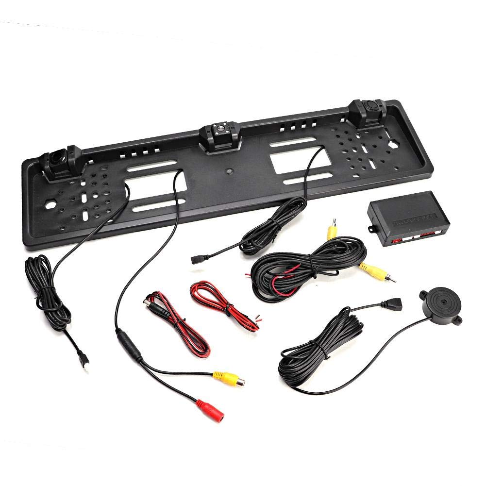 Tbest ABS European License Plate Frame with 12-LED Backup Camera & Parking Sensor - Universal Car Accessories for Safe Reversing & Parking | Ideal for Night Driving, Tight Parking & Rear Visibility