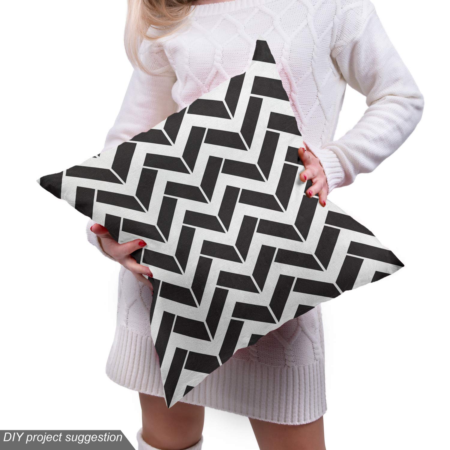Ambesonne Abstract Geometry Fabric by The Yard - Modern Herringbone Monochrome Vertical Pattern Upholstery Material, Home Decor Textile (10 Yards, Pale Grey Charcoal) - Perfect for Sofa Covers, Curtains & DIY Craft Projects