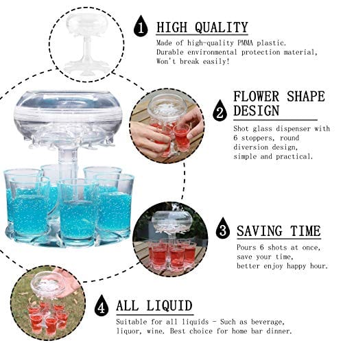 6-Piece Shot Glass Dispenser Set with Holder - Shot Buddy Beverage Dispenser for Home Bars, Liquor Pouring & Party Drinks - Perfect for Cocktail Parties, Gifts & Entertaining Scenes