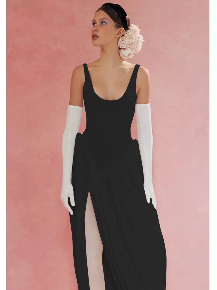 Elegant Sleeveless Elastic Bodycon Long Dress for Women - Fluffy Skirt with High Slit & Backless Design - Slim Fit Party, Evening, Vacation & Special Occasion Dresses - Perfect for Cocktail Parties, Date Nights & Beach Vacations