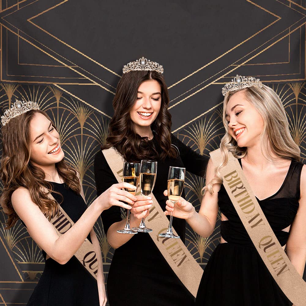 Birthday Queen Tiara and Sash Set for Women - Sparkling Princess Crown & Birthday Decorations | Perfect for Birthday Parties, Bachelorette, and Special Celebrations