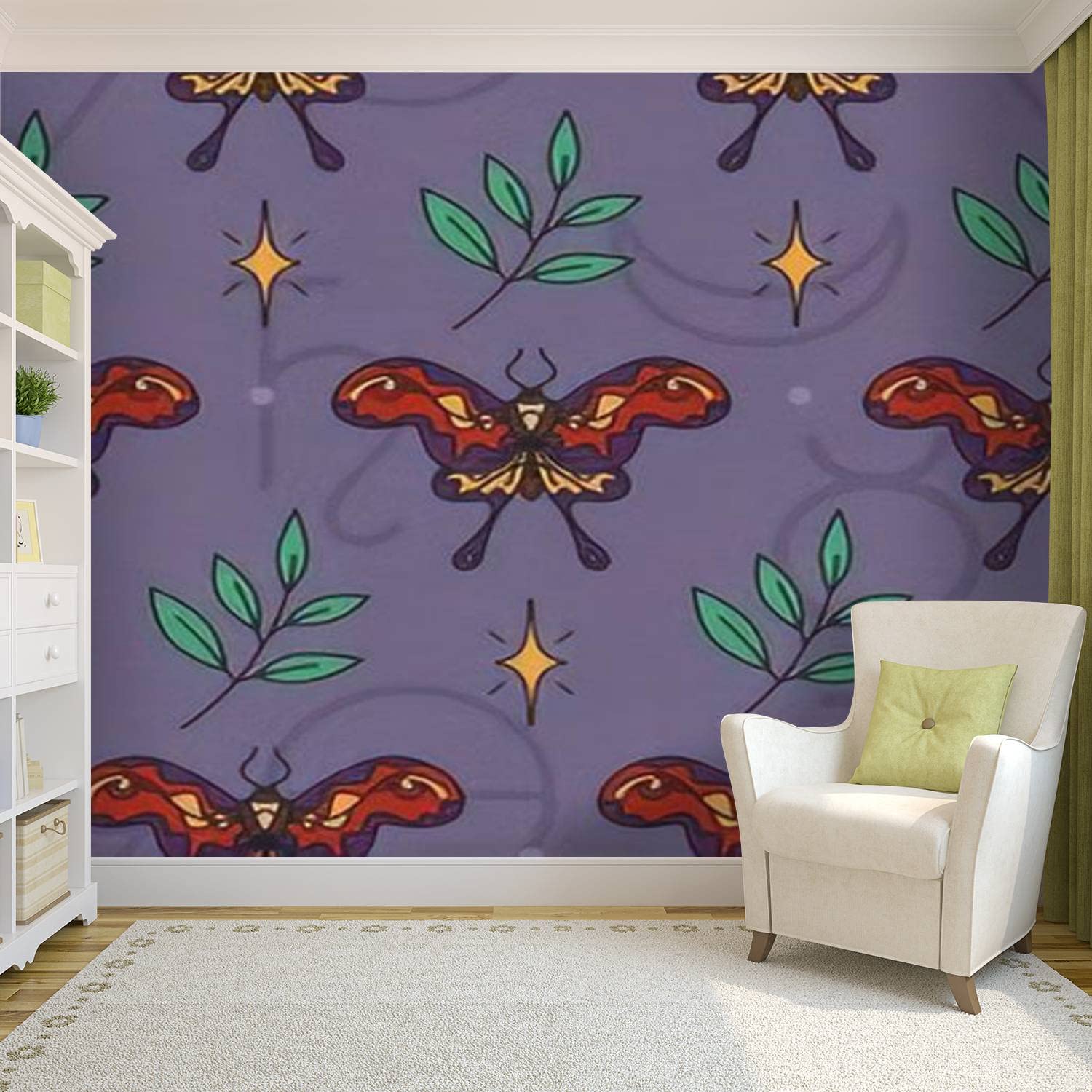 Self-Adhesive PVC Wallpaper - Dark Magic Esoteric Design with Hawk Moths, Stars & Twigs | Peel & Stick Wall Mural for Living Room, Bedroom Decor | Perfect for Gothic, Wiccan & Bohemian Home Styling