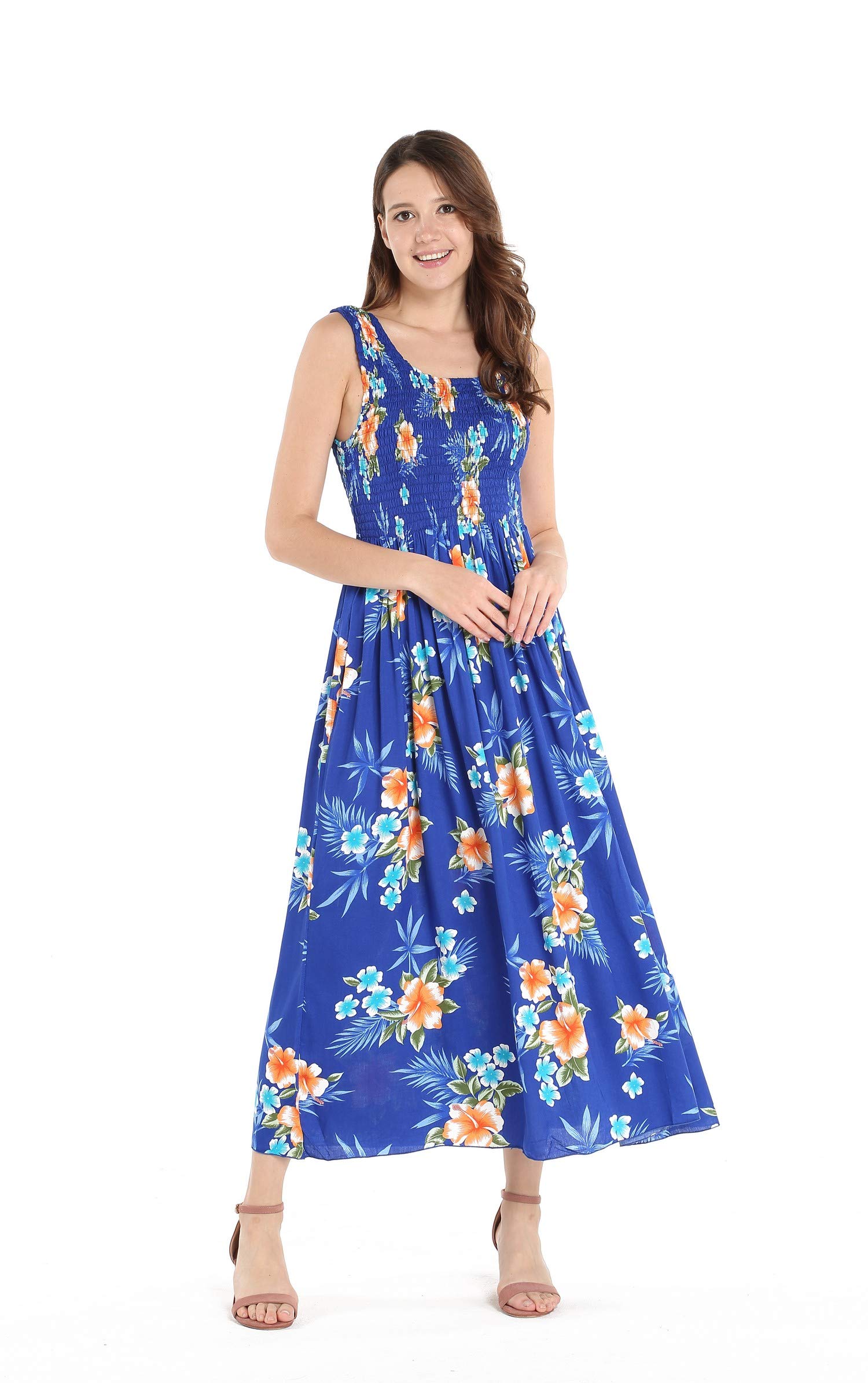 Hawaiian Maxi Dress for Women - Floral Hibiscus Print, Stretchy Elastic Tank Top, Beach Luau Party Outfit | Perfect for Summer Vacations, Beach Weddings & Tropical Getaways