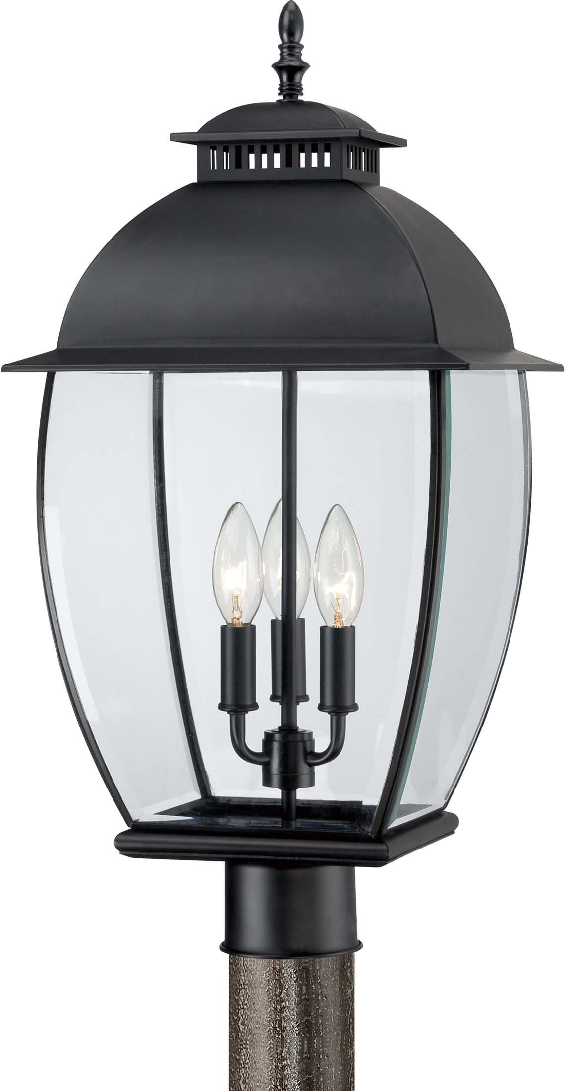 Quoizel BAN9011K Bain Outdoor Lantern Post Mount - 3-Light Black Exterior Lighting Fixture, 180W, 23