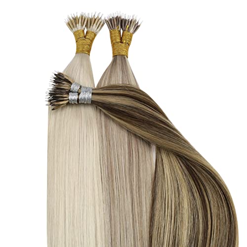 Caramel Blonde Highlighted Pre-Bond Human Hair Nano Tip Extensions for Volume & Length - Perfect for Parties, Weddings & Everyday Styling
