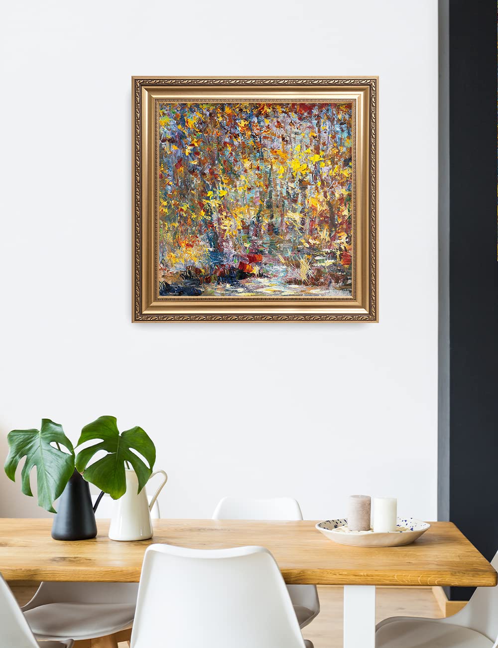 DECORARTS - David Ma's Gathering Birds Abstract Landscape Wall Art - Giclee Print in Classic Golden Frame (30