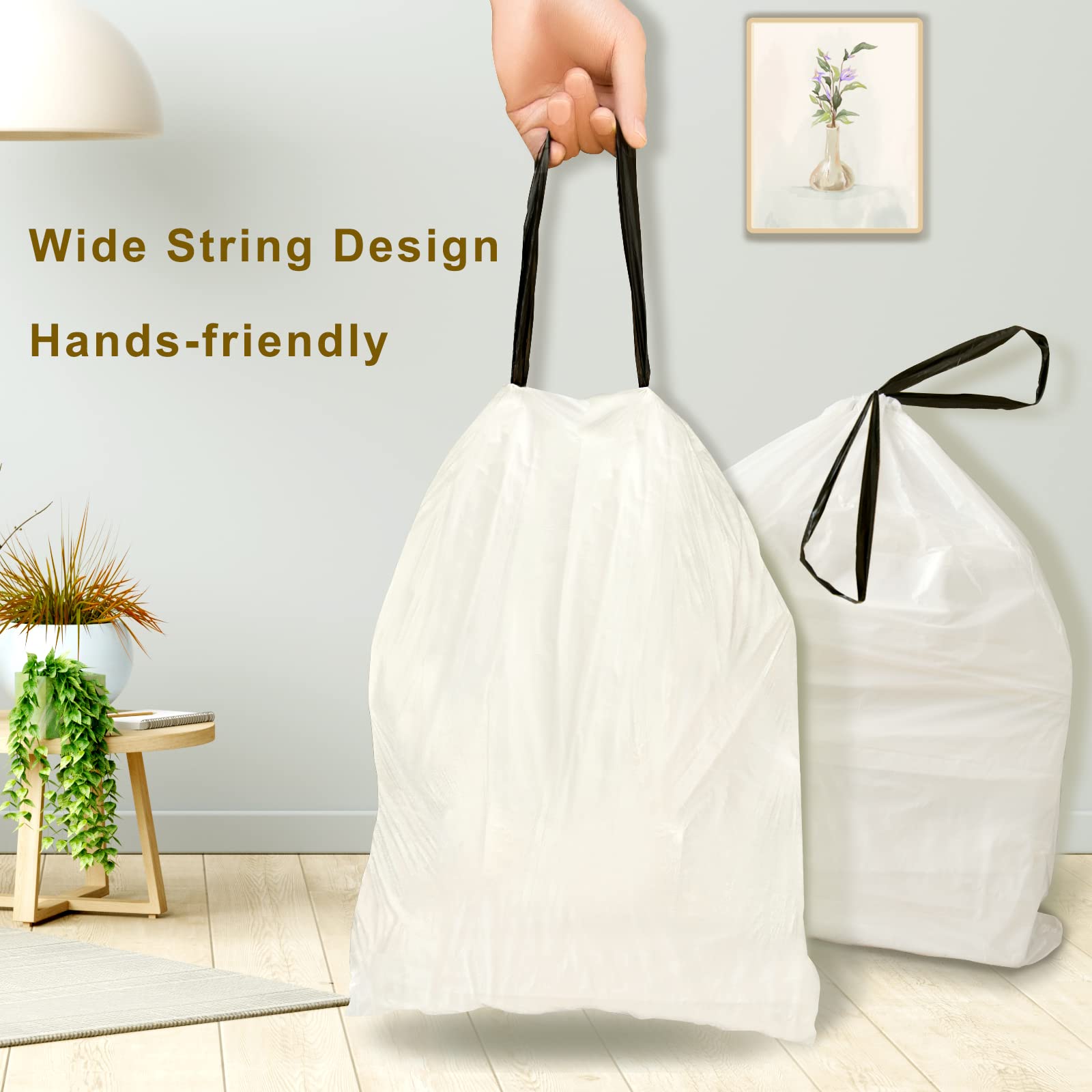4 Gallon Drawstring Trash Bags (90 Count) - Small 15 Liter Kitchen Garbage Bags for Waste Bins, Bathroom, Office & Outdoor Use
