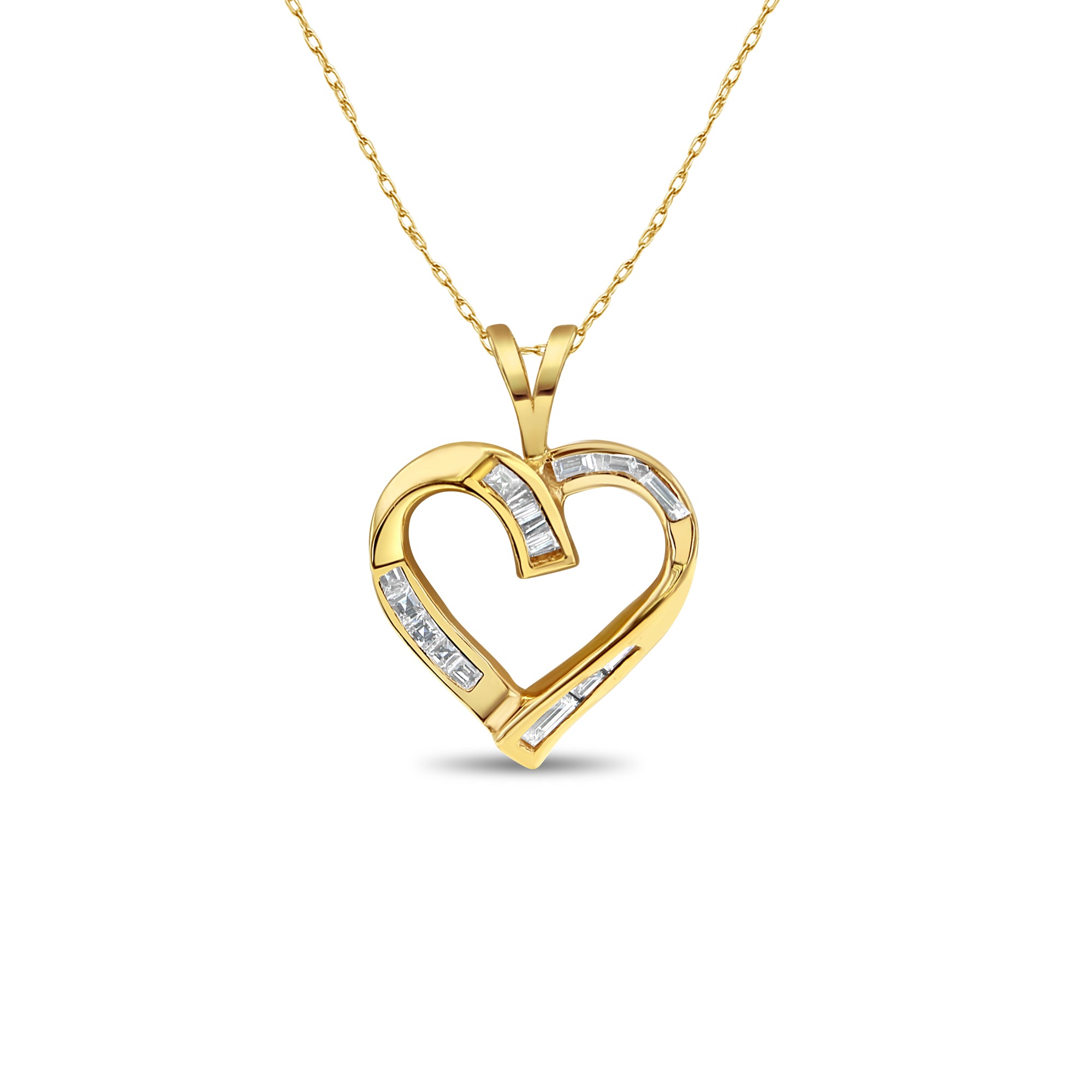 Princess & Baguette Diamond Heart Pendant Necklace - 14K Gold/White Gold/Sterling Silver - Elegant Valentine's Gift for Her - Perfect for Anniversaries, Weddings & Romantic Occasions